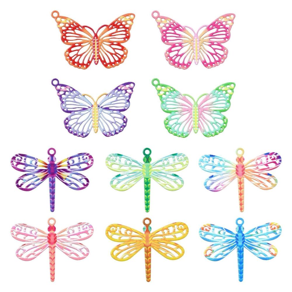 9869 40 Pcs 10 Styles Colorful Animal Butterfly Dragonfly Charms Stainless